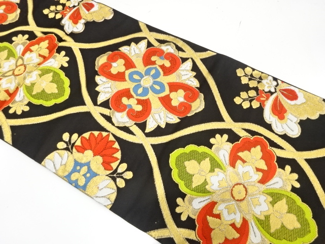 JAPANESE KIMONO / ANTIQUE FUKURO OBI / WOVEN FLORAL CREST